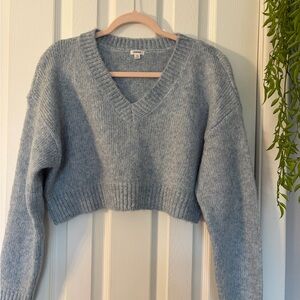 Garage Blue Cropped V-Neck Sweater